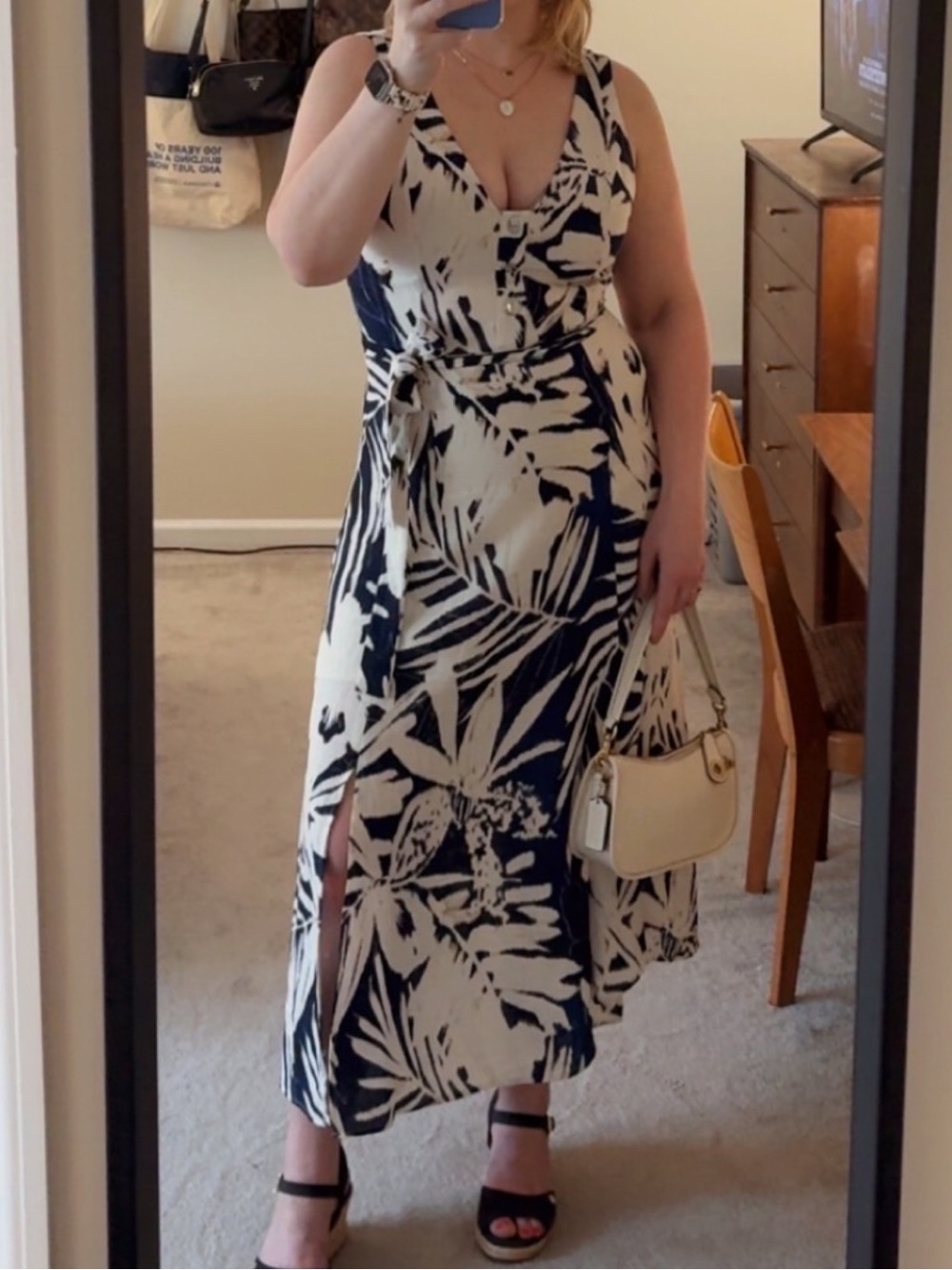 DKNY floral print v-neck a-line midi dress